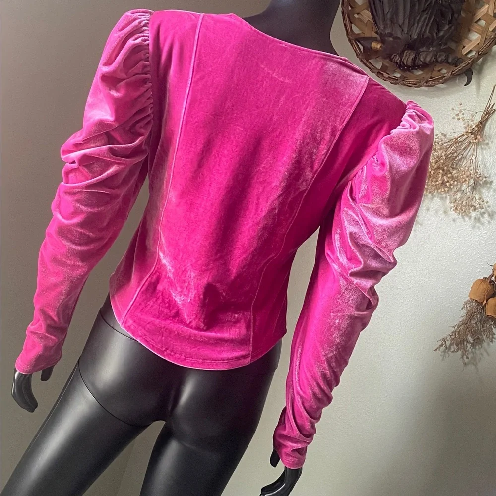 Free People Fuchsia Velvet Blouse